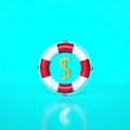 Life Buoy With Dollar Symbol On Reflected Cyan Background