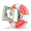 Life buoy with dollars banknote. 3D render