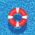 Life buoy floating in swimming pool. Beach rubber ring on water isolated on background. Lifebuoy, cute toy for children. Royalty Free Stock Photo