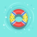Life buoy floating in swimming pool. Beach rubber ring on water isolated on background. Lifebuoy, cute toy for children. Royalty Free Stock Photo