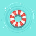 Life buoy floating in swimming pool. Beach rubber ring on water isolated on background. Lifebuoy, cute toy for children. Royalty Free Stock Photo