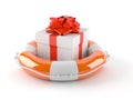 Life buoy with gift Royalty Free Stock Photo