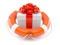 Life buoy with gift Royalty Free Stock Photo