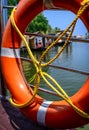 Life buoy in a harbor.