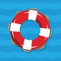 Life buoy illustration on blue sea background. Red and white lifebuoy with stripes for sos emergency, for safety in Royalty Free Stock Photo