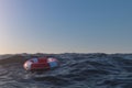 Life buoy on the ocean surface, 3d rendering