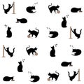 Playful black cats silhouettes background