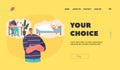 Life Choice Landing Page Template of Male Character with Crossed Arms Thinking What to Choose Work or Rest