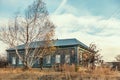 Life in the countryside, housing for self-isolation in quarantine, one lonely suburban wooden secluded house in Russia in the