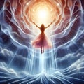 Soul Journey, a soul traveling through cosmic realms guided by psychic waves