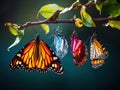 Life cycle of colour segeant butterfly hanging on twig  Made With Generative AI illustration Royalty Free Stock Photo