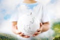 Life on earth - environment and ecology concept double exposure earth globe in child hands Royalty Free Stock Photo