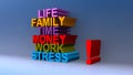 Life family time money work stress on blue