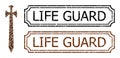 Life Guard Distress Stamps with Notches and Medieval Sword Mosaic of Coffee Grain