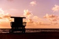 Life guard patrol hut silhouette in California during sunset Royalty Free Stock Photo