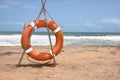 Life guard ring or lifebuoy at stormy sea Royalty Free Stock Photo