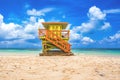 life guard tower on South Beach, Miami in sunset Royalty Free Stock Photo