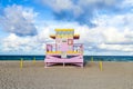 Life guard tower on South Beach in sunset Royalty Free Stock Photo