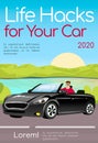 Life hacks for your car poster flat vector template Royalty Free Stock Photo
