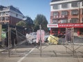 Inside quarantined neighborhood. Coronavirus roadblock, barricade in China outside Hubei, Wuhan