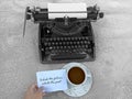 Life inspirational quote - Inhale the future, exhale the past. Note on paper with coffee and old typewriter vintage. Royalty Free Stock Photo