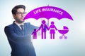 Life insurance concept with businessman pressing button Royalty Free Stock Photo