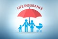 Life insurance concept with family under umbrella Royalty Free Stock Photo