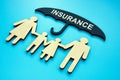 Life insurance concept. An umbrella over the family. Royalty Free Stock Photo