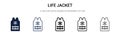 Life jacket icon in filled, thin line, outline and stroke style. Vector illustration of two colored and black life jacket vector Royalty Free Stock Photo