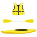 Life jacket, kayak boat and oar