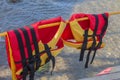 Life jackets on a pier guard Royalty Free Stock Photo