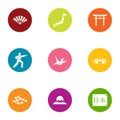 Life in Japan icons set, flat style Royalty Free Stock Photo