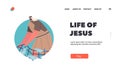 Life Of Jesus Landing Page Template. Wonderful Catch Biblical Event With Apostle Character Caught A Large Amount Of Fish