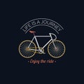 Life is a journey,enjoy the ride vector illustration of hipster bicycle in flat style.Inspirational poster for store etc Royalty Free Stock Photo