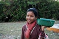 Life and lifestyle of Cambodian girl children kid people posing portrait smile for take photo with foreign traveler travel visit Royalty Free Stock Photo