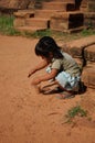 Life and lifestyle of Cambodian girl children kid people posing portrait smile for take photo with foreign traveler travel visit