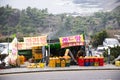 Life lifestyle of hawker stall traditional korean people sale hallabong mandarin oranges fruits on street bazaar market for korean