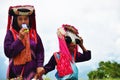 Life and lifestyle of Tai Yai or Shan Hmong girl children kid sisters people wearing costume tribe clothes posing portrait for