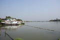 Life lifestyle of thai people at chaopraya riverside with boat and ship in fishing village for traveler travel visit at Ing Nam Royalty Free Stock Photo