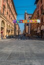Daily life at the main intersection of streets in Bologna, Emilia-Romagna, Italy Royalty Free Stock Photo