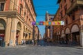 Daily life at the main intersection of streets in Bologna, Emilia-Romagna, Italy Royalty Free Stock Photo