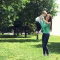 Life moment of happy family! Mother and son child playing Royalty Free Stock Photo