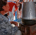 Life of the Mongolian Yurt. Interior of the nomad`s house. Mongol family at home. 06.09.2019. Gobi Desert, Mongolia