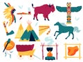 Life of the native Indians - flat design style illustration set