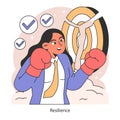 Life navigation. Resilient woman wearing boxing gloves. Mental or emotional