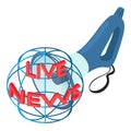 Life news icon isometric vector. Live news inscription and hand loudspeaker icon
