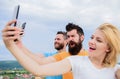 Life online. People taking selfie or streaming online video. Mobile internet and social networks. Mobile dependency Royalty Free Stock Photo