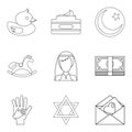 Life partner icons set, outline style