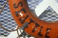 Life preserver on board ferry to Bainbridge Island, WA Royalty Free Stock Photo