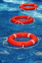 Life preservers in pool Royalty Free Stock Photo